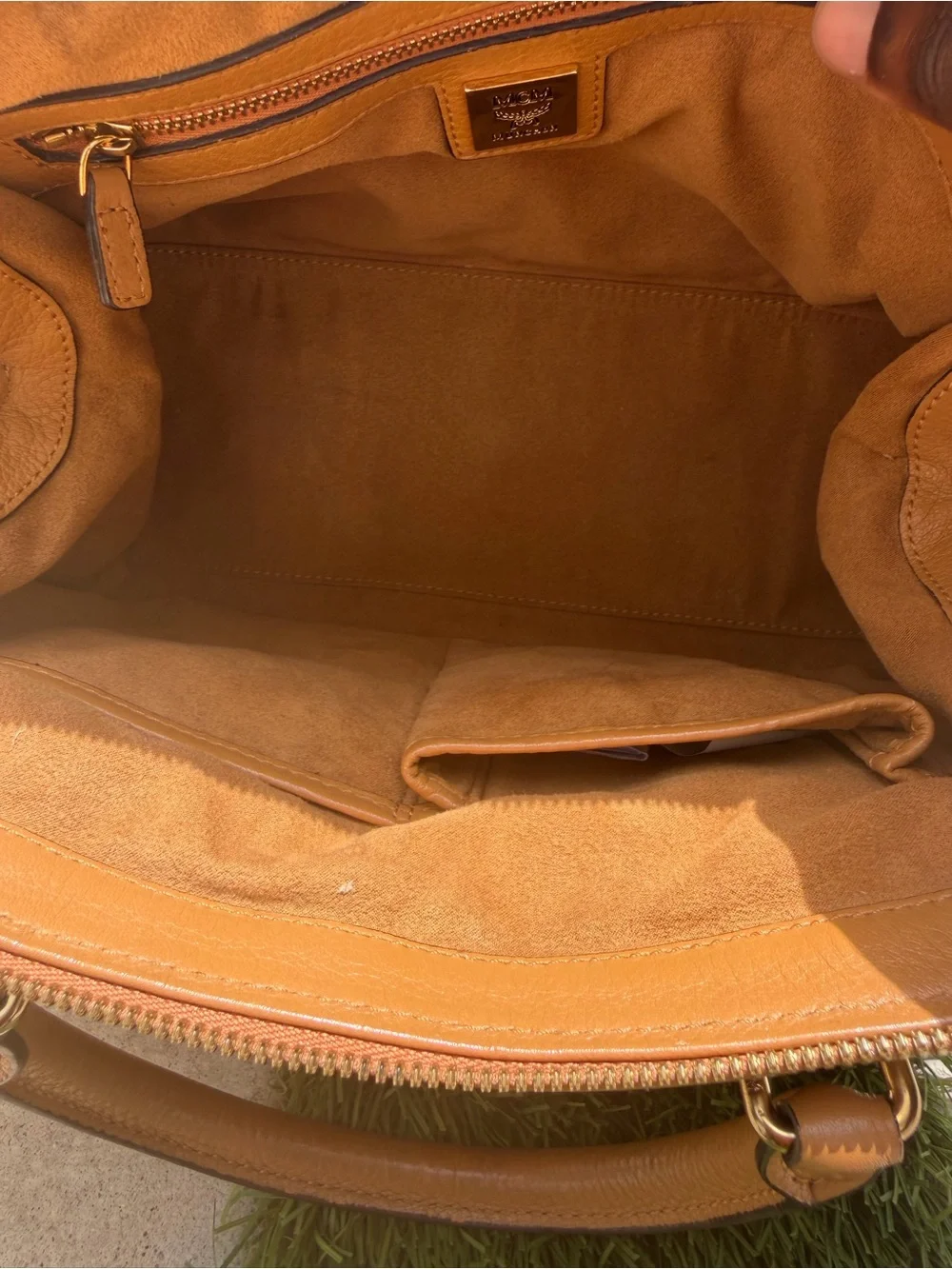 MCM Logo Mini Boston 2Way Shoulder Bag Studs Cognac Brown Auth